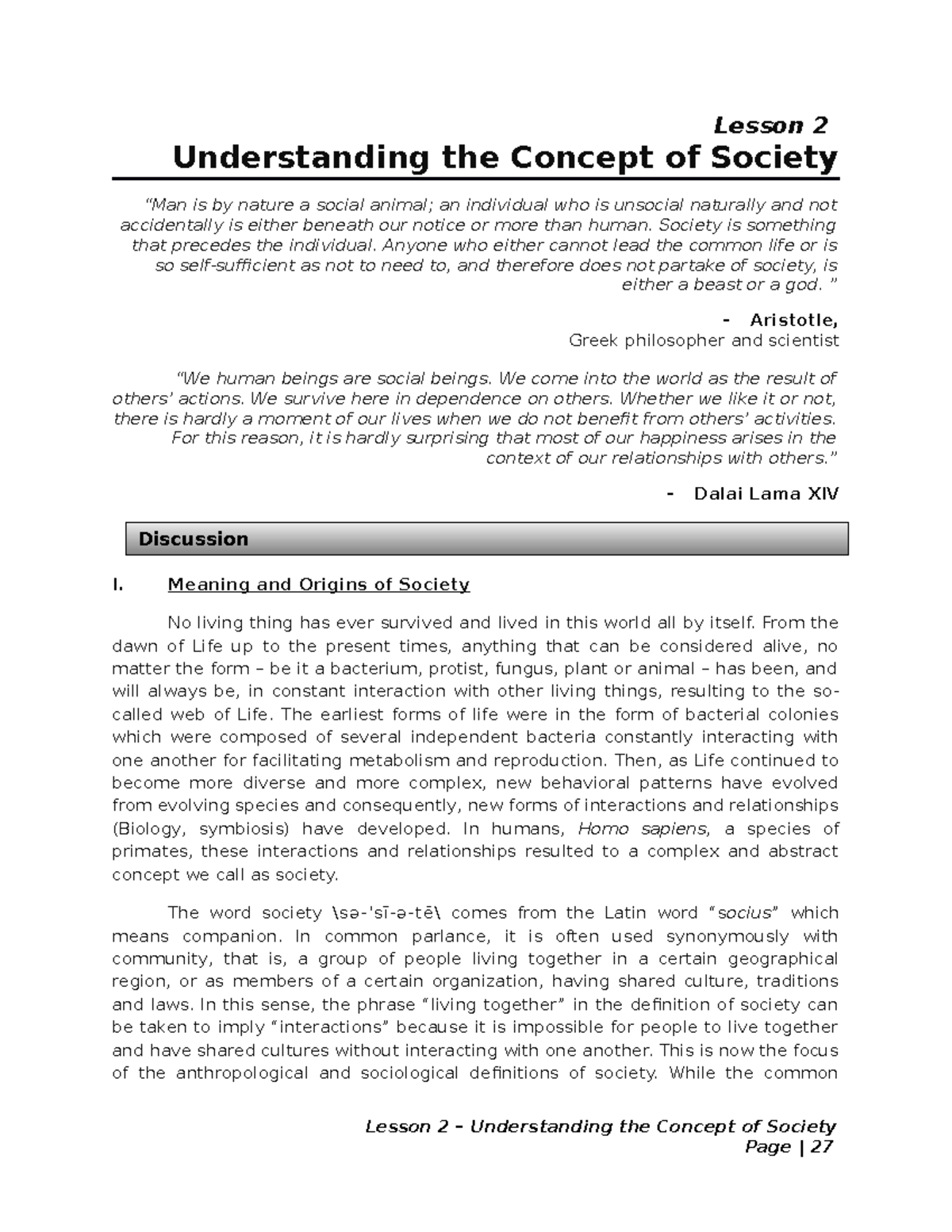 Module 2 Understanding the Concept of Society - Lesson 2 Understanding ...