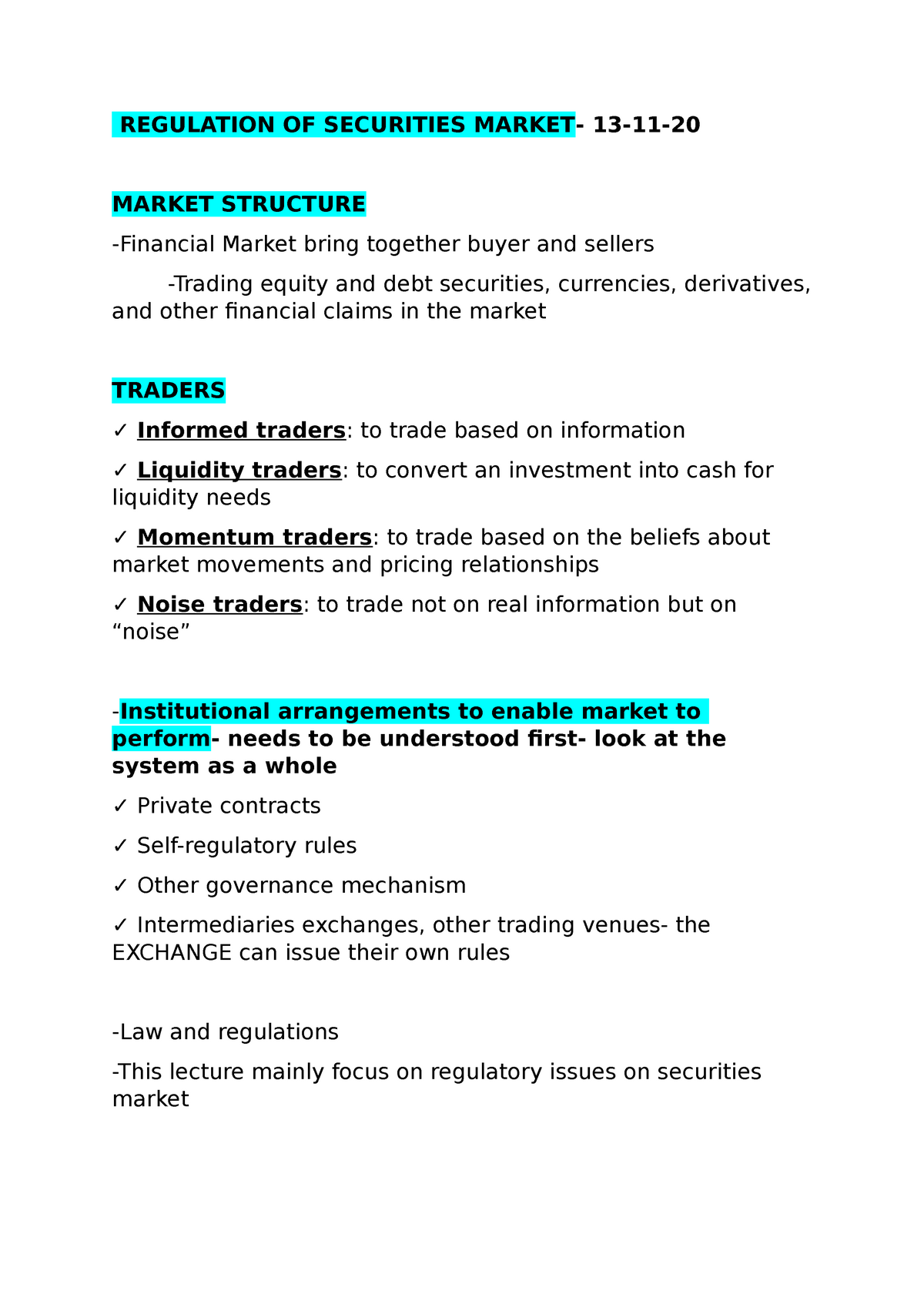 Lecture 7-13-11-2020 - REGULATION OF SECURITIES MARKET - REGULATION OF ...