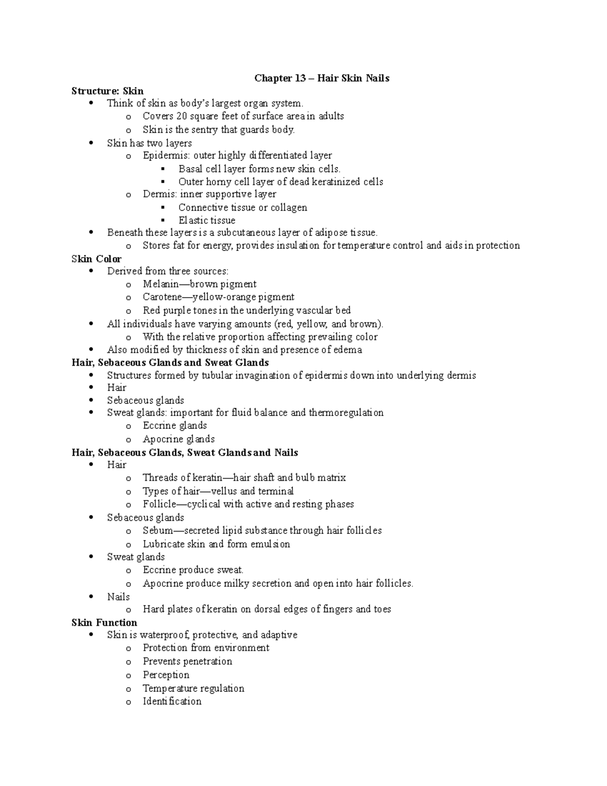 Chapter 13 - Hair Skin Nails - Chapter 13 – Hair Skin Nails Structure ...