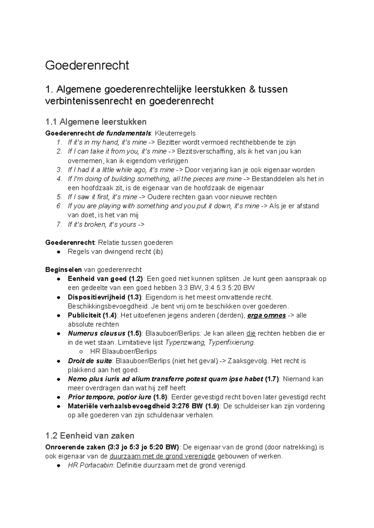 Goederenrecht - Hoorcolleges - Goederenrecht 1. Algemene ...