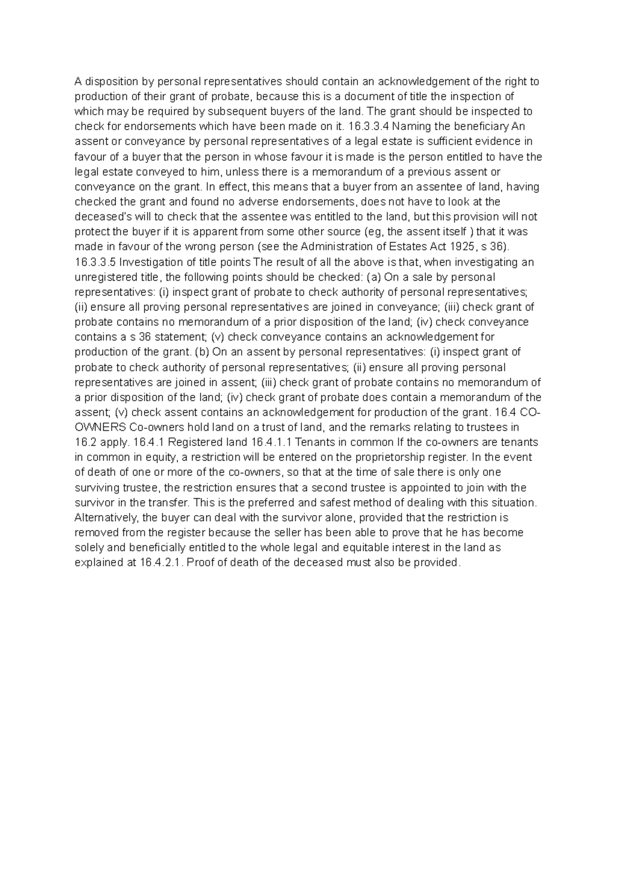 Chapter 7 Real Estate A disposition by personal representatives