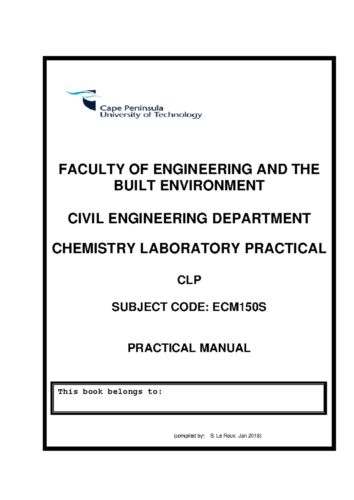 Practical manual 25March 2024 - FACULTY OF ENGINEERING AND THE BUILT ...