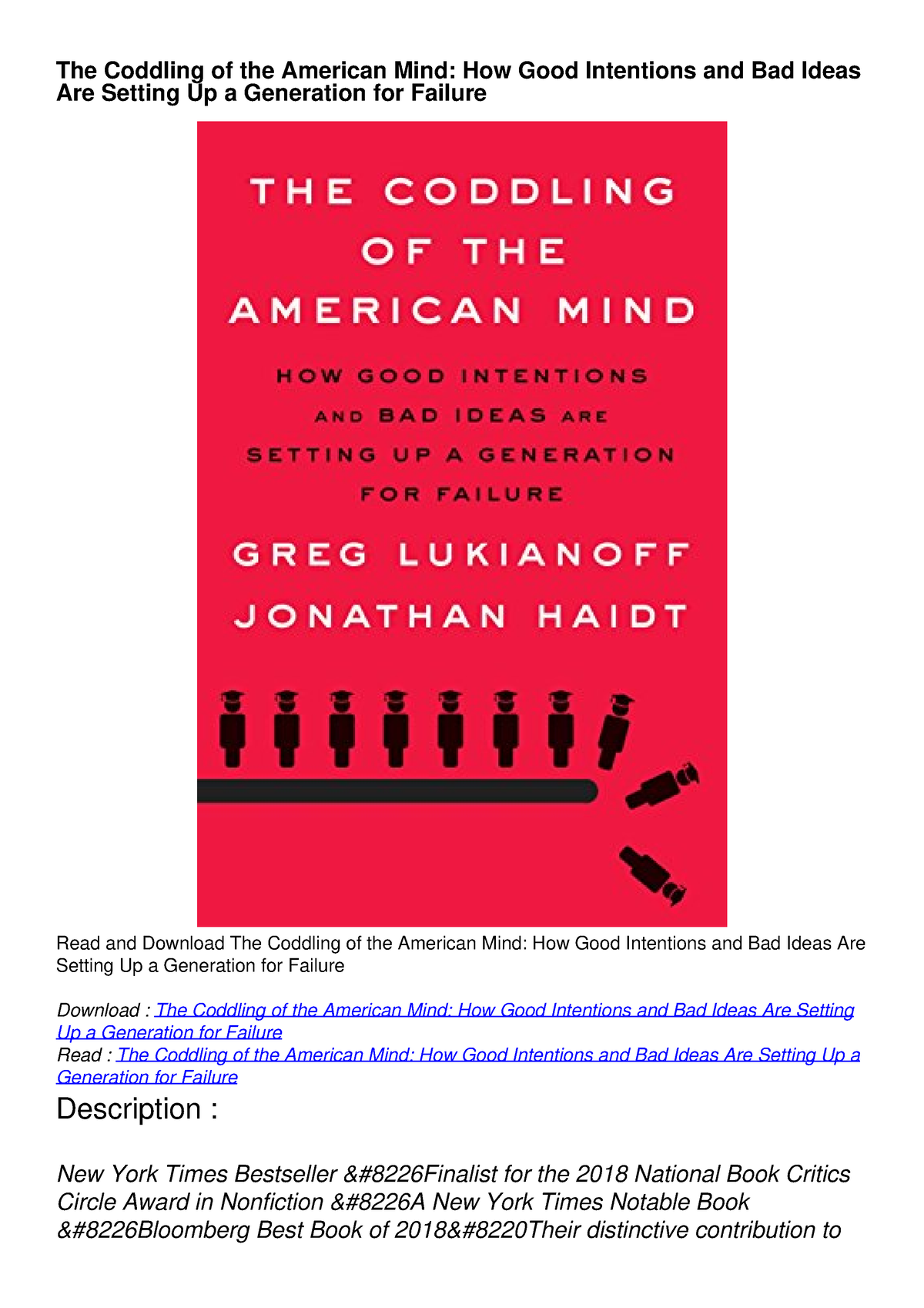 READ The Coddling of the American Mind: How Good Intentions and Bad ...