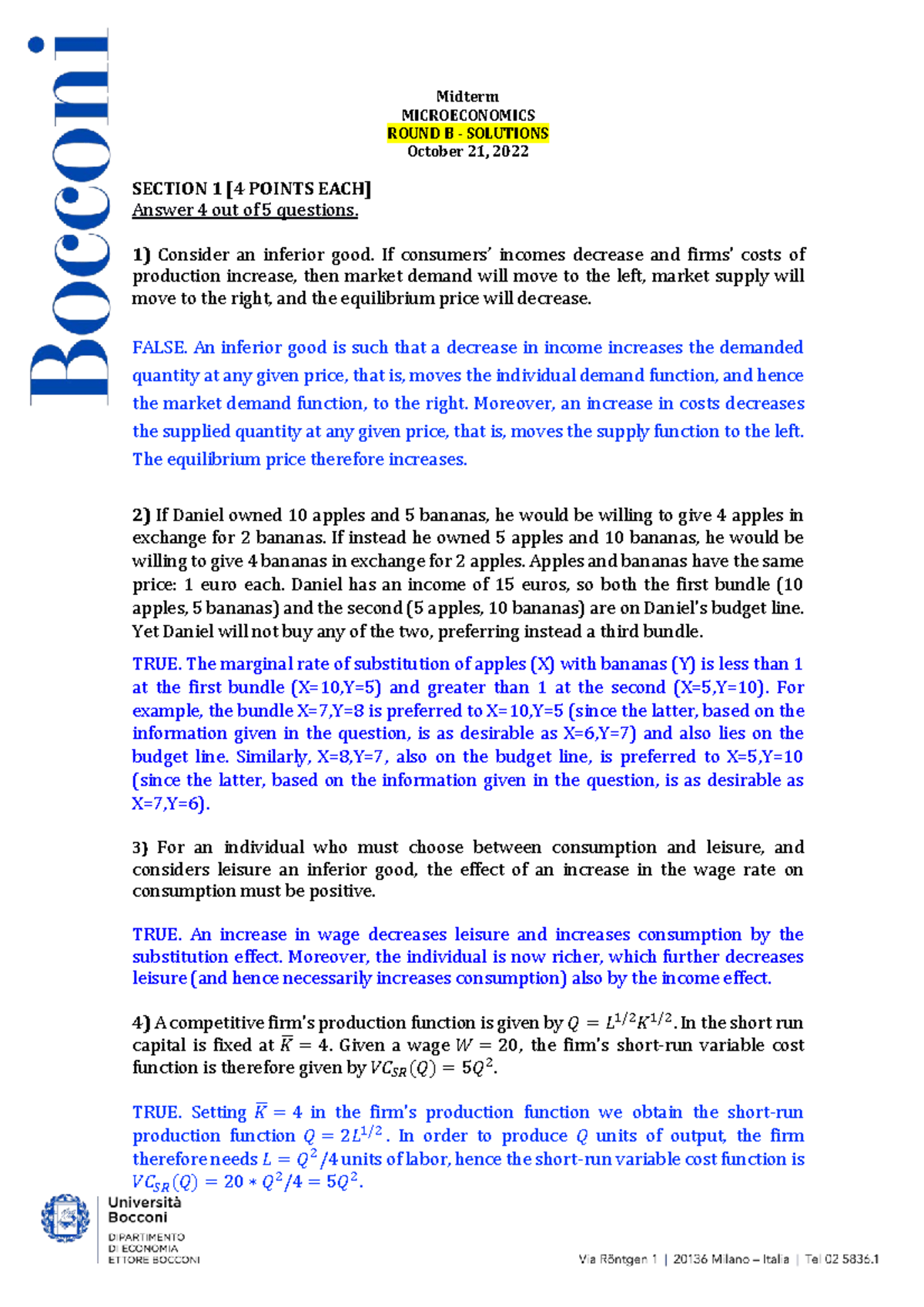 Microeconomics Midterm Solution Round B 2022 - Midterm MICROECONOMICS ...