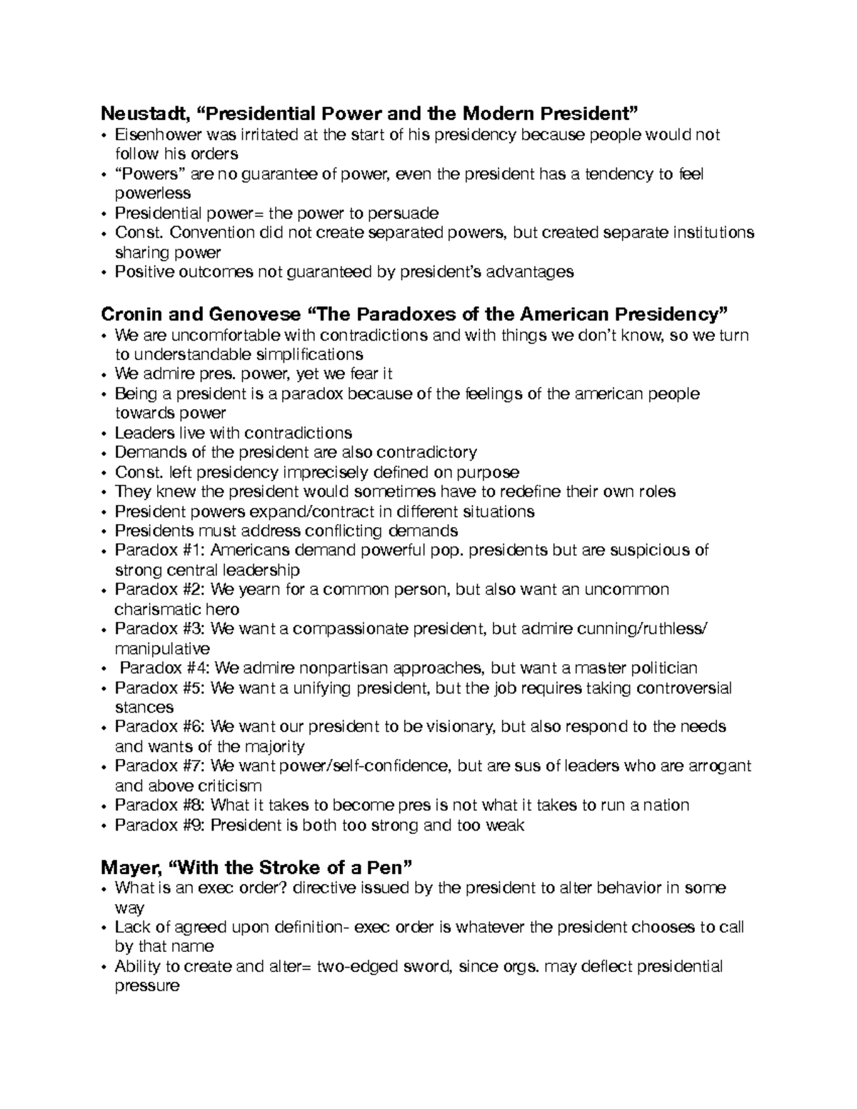 104 Readings Lecture notes 1 Neustadt, “Presidential Power and the