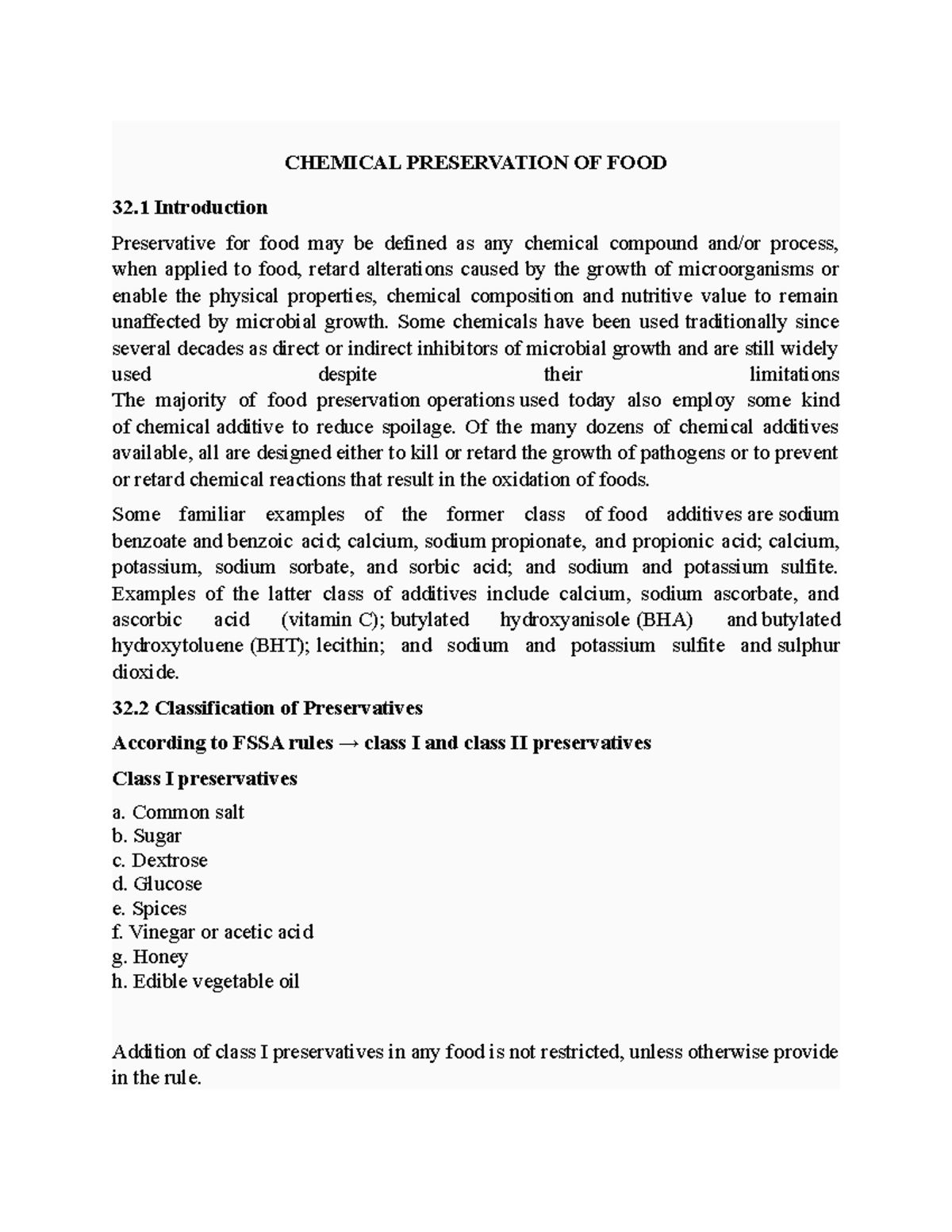 Chemical preservation CHEMICAL PRESERVATION OF FOOD 32 Introduction