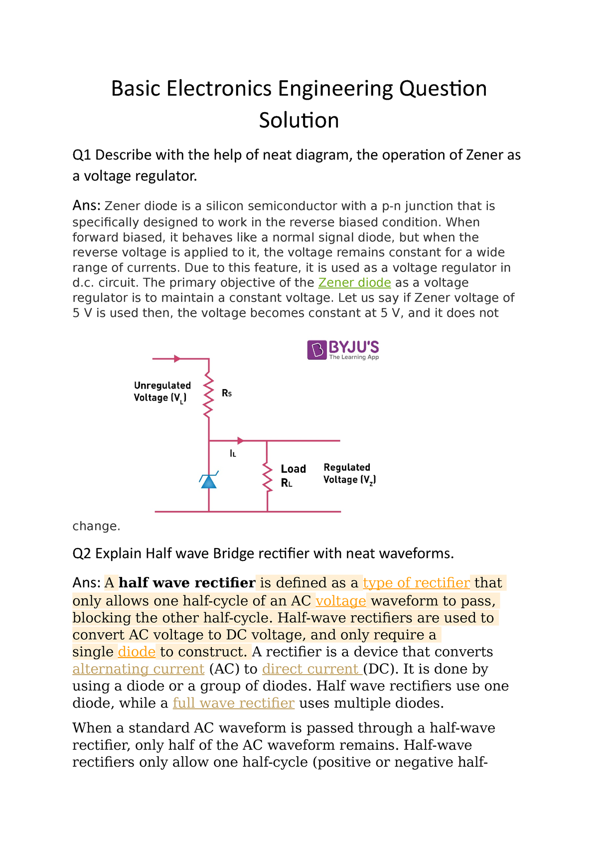 Basic Electrical Engineering Question Solution - Basic Electronics ...