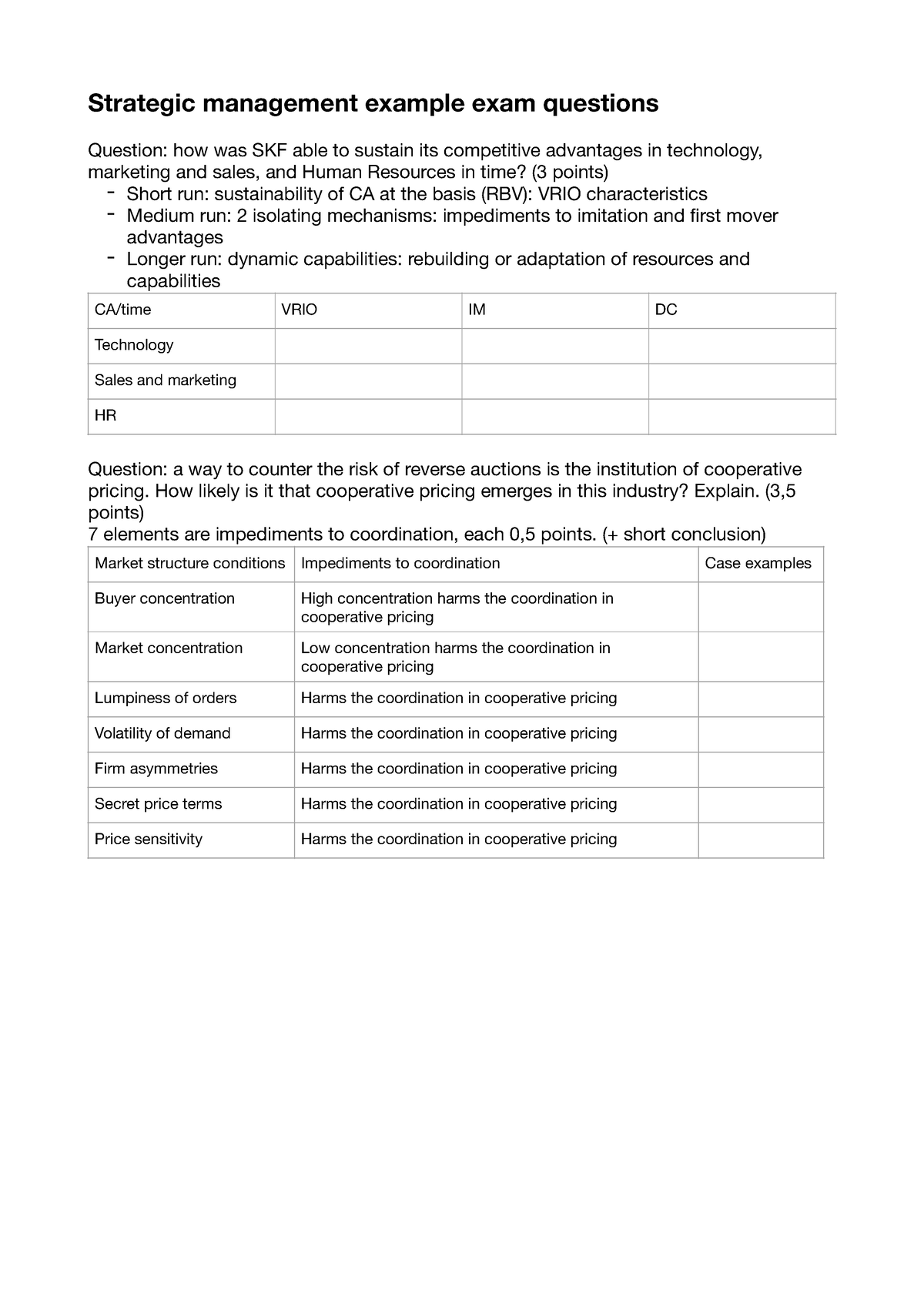 strategic management case study exam questions