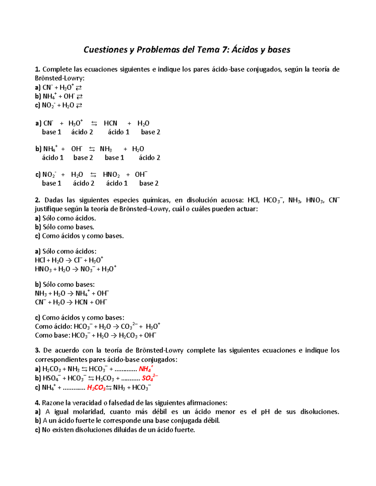 Solucion Cuestionario Cuestiones Y Problemas Del Tema Cidos Y Bases Complete Las