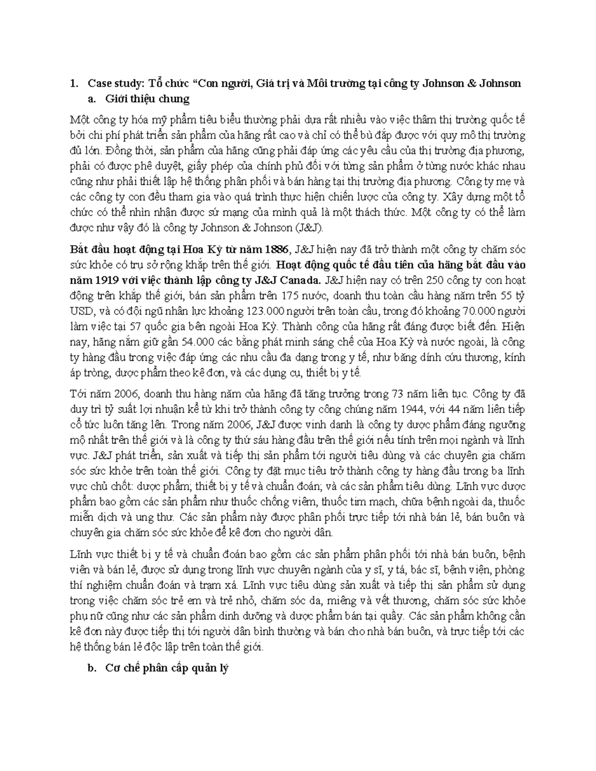 Case study J&J Case study Tổ chức “Con người, Giá trị và Môi trường