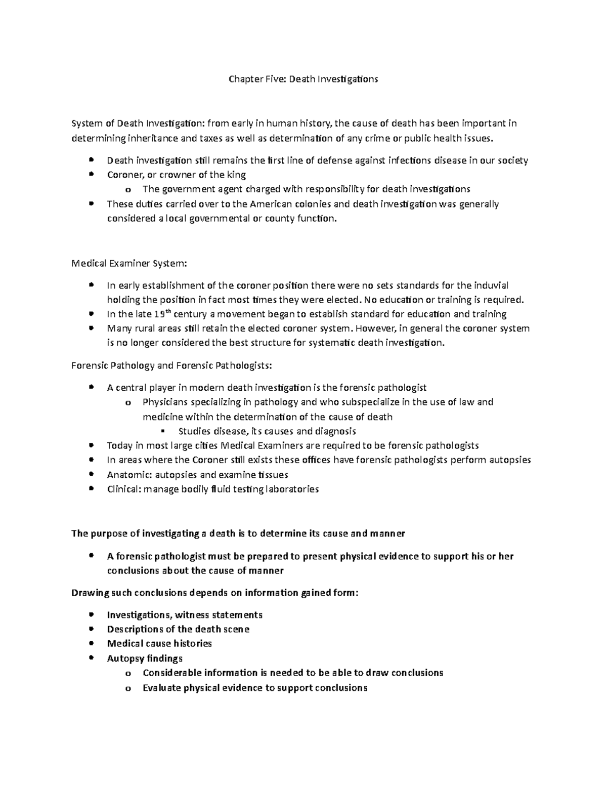 Chapter Five Notes - Chapter Five: Death Investigations System of Death ...