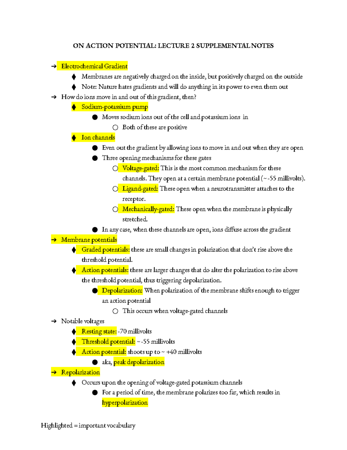 ON Action Potential Lecture 2 Supplemental Notes - ON ACTION POTENTIAL ...
