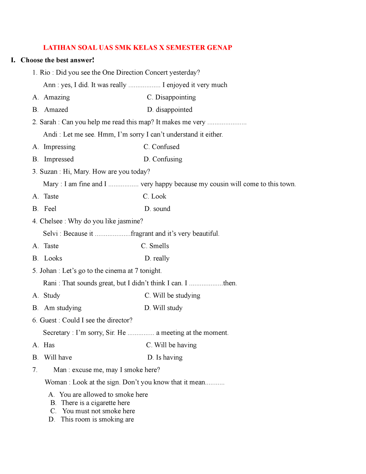 soal essay bahasa inggris kelas x smk semester 2