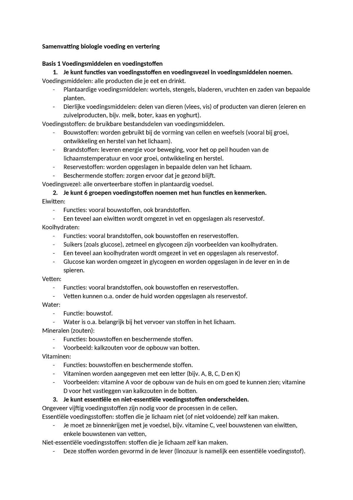 Biologie Voeding En Vertering Klas 3 - Samenvatting Biologie Voeding En ...