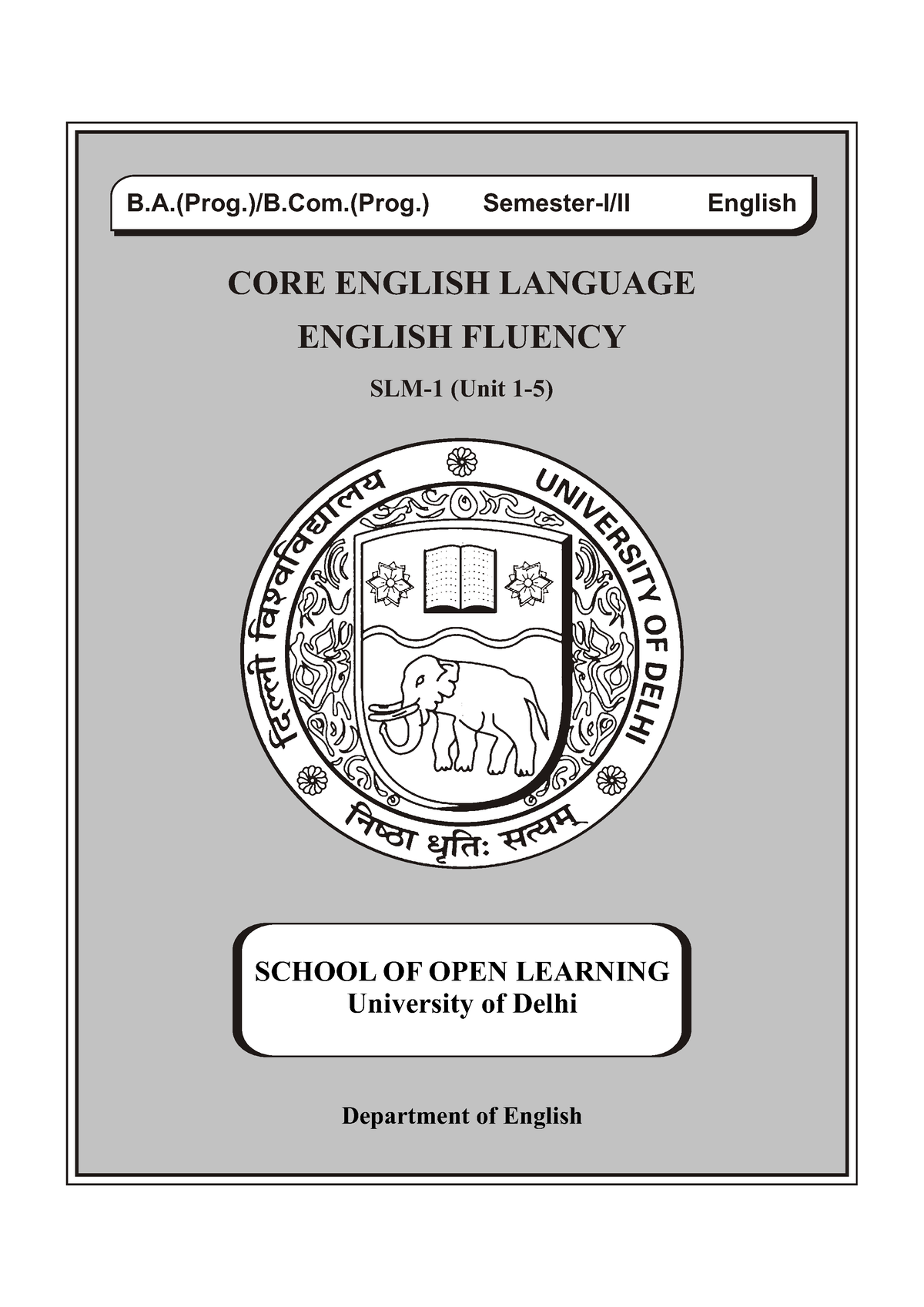 Eng Fluency (2nd Sem) 1 - Unit - 1 To 5 - B.(Prog.)/B.(Prog.) English ...