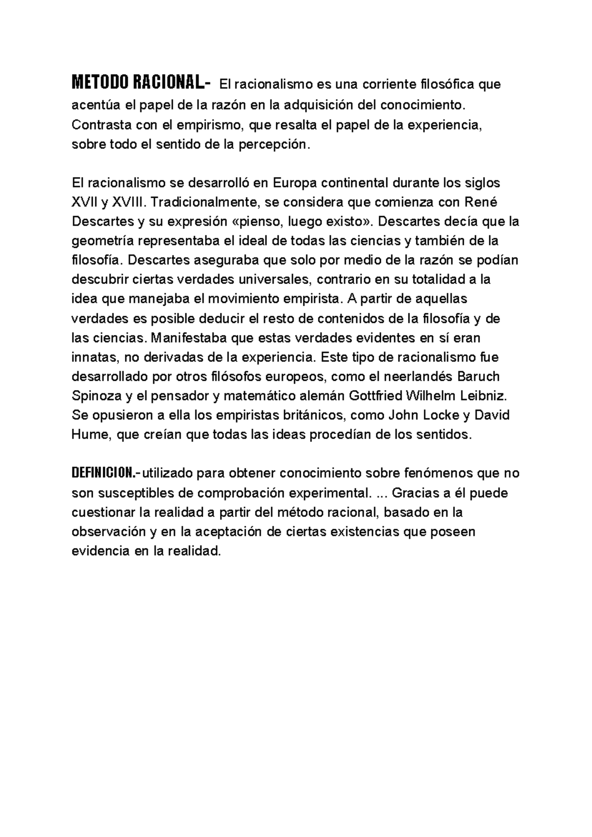 Metodo Racional - Apuntes 99 - METODO RACIONAL.- El racionalismo es una ...