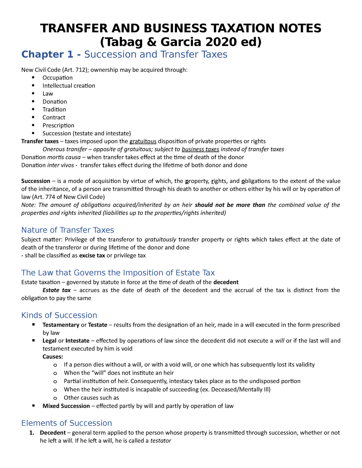 Chapter 1 - Succession And Transfer Taxes - TRANSFER AND BUSINESS ...