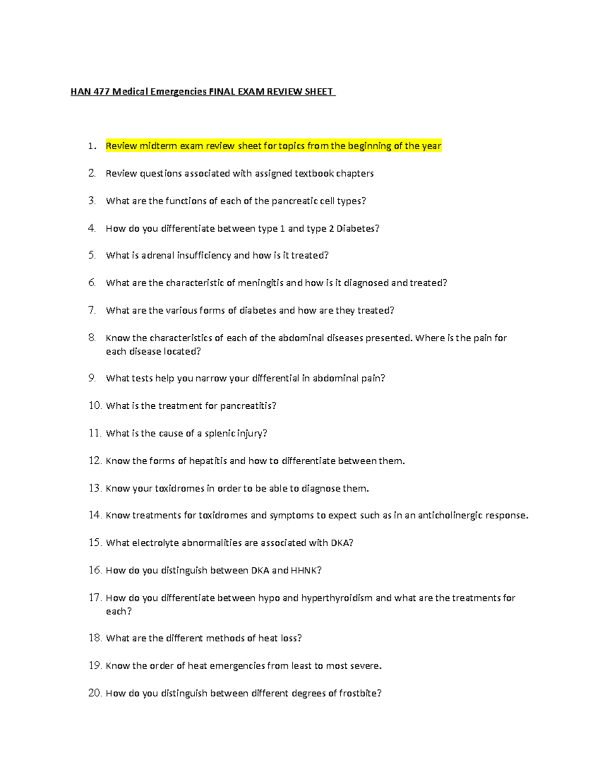HAN 477 Final EXAM Review Sheet - HAN 477 Medical Emergencies FINAL ...