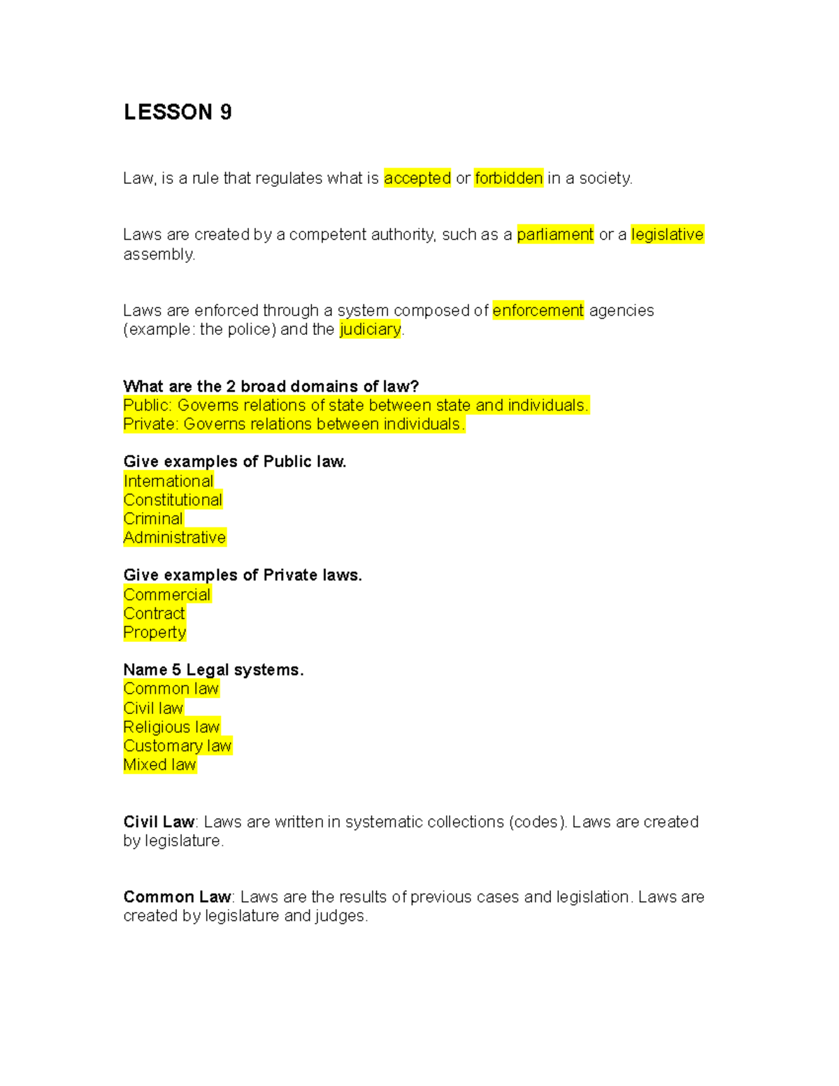ENGR201 Lesson 9 Notes - LESSON 9 Law, is a rule that regulates what is ...