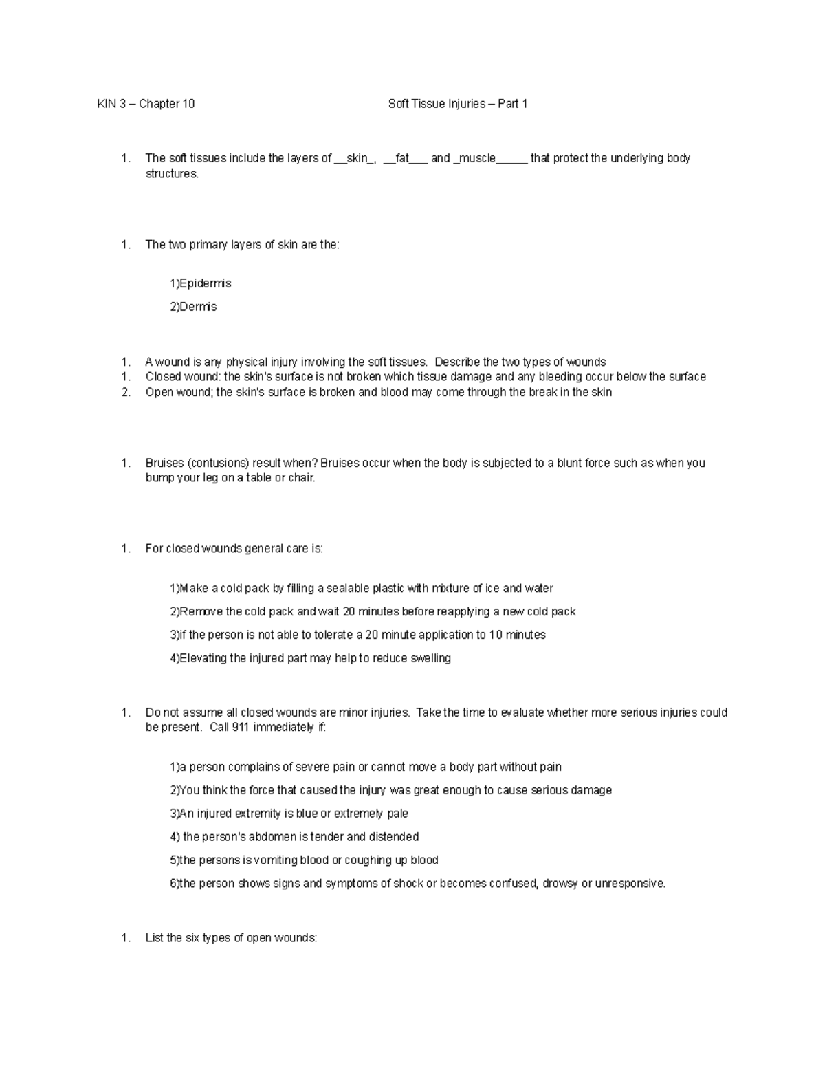 KIN 3 – Chapter 10 part 1 Soft Tissue Injuries – Part 1 - KIN 3 ...