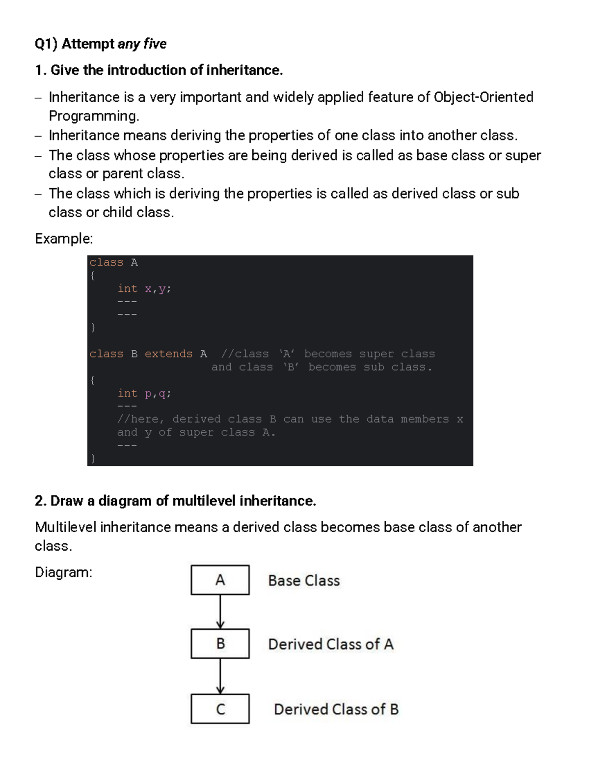 JAVA ANS - good - Q1) Attempt any five 1. Give the introduction of ...