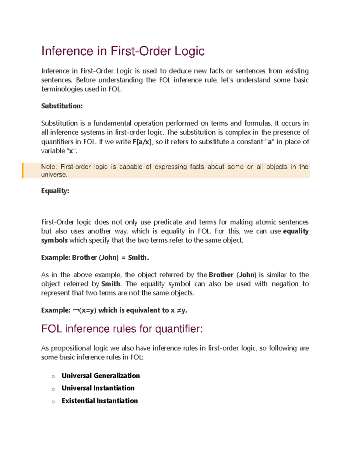 Inference in FOL - Inference in First-Order Logic Inference in First ...