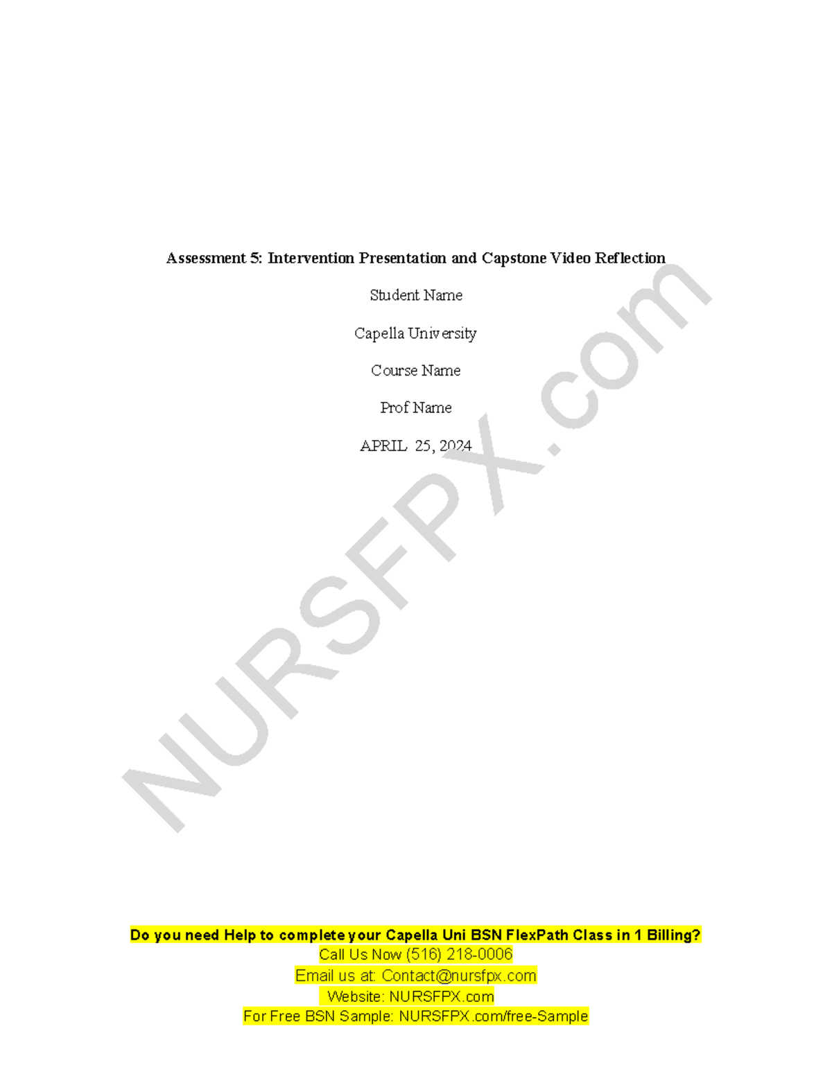 nurs fpx 4900 capstone project for nursing