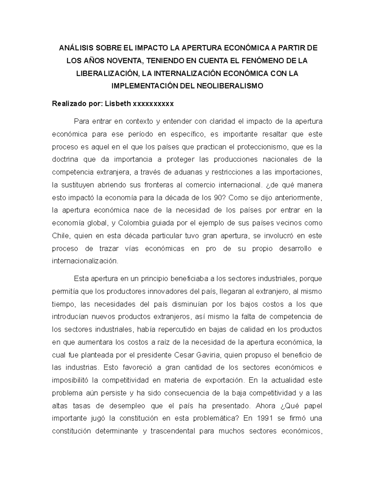 Analisis Sobre La Apertura Económica A Partir De Los AÑos 90 AnÁlisis Sobre El Impacto La 5076