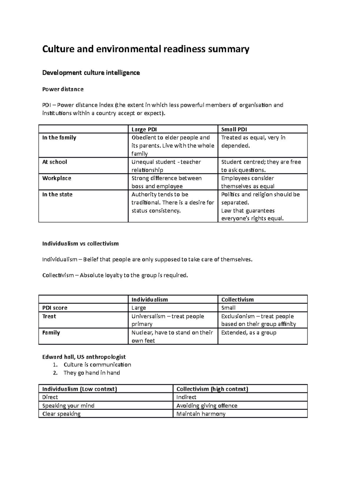 Culture and environmental readiness summary - Culture and environmental ...