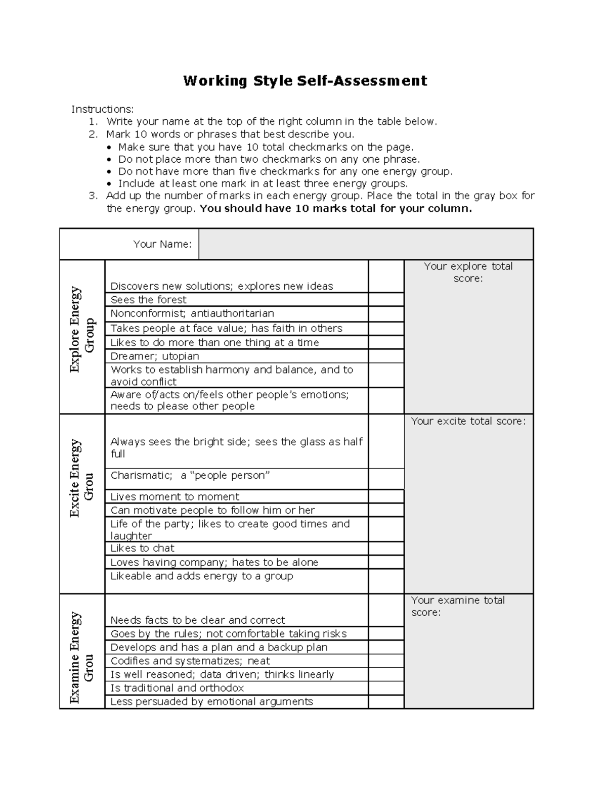 C820 Working Style Self Assessment Working Style Self Assessment 