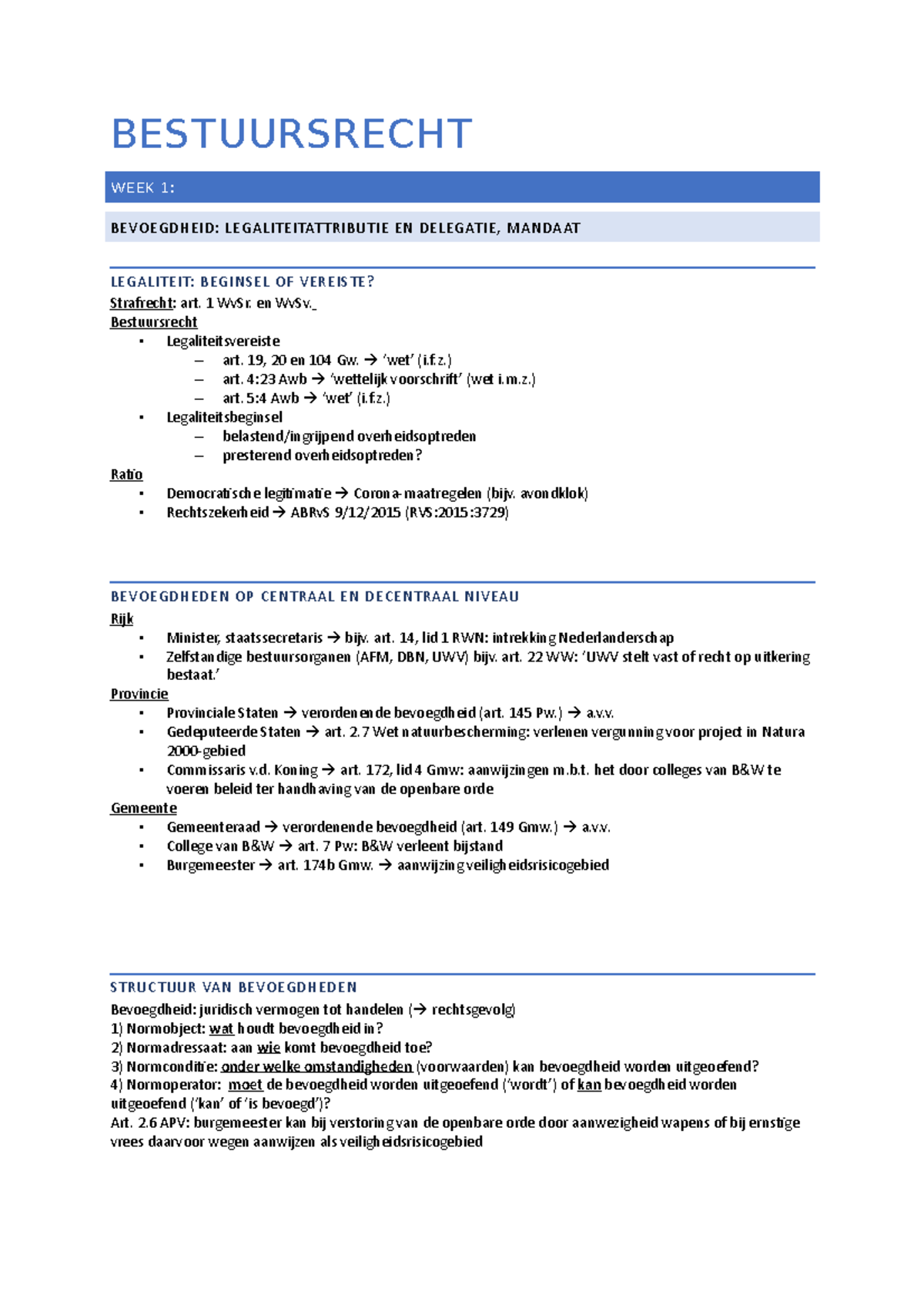 Bestuursrecht College Week 1 - UVA 2021-2022 - BESTUURSRECHT WEEK 1: BE ...