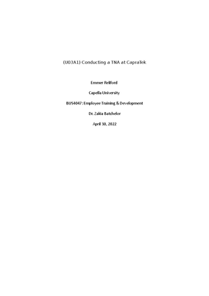 Unit 7 Assignment 1 Developing a Training Evaluation Plan BUS4047 ...