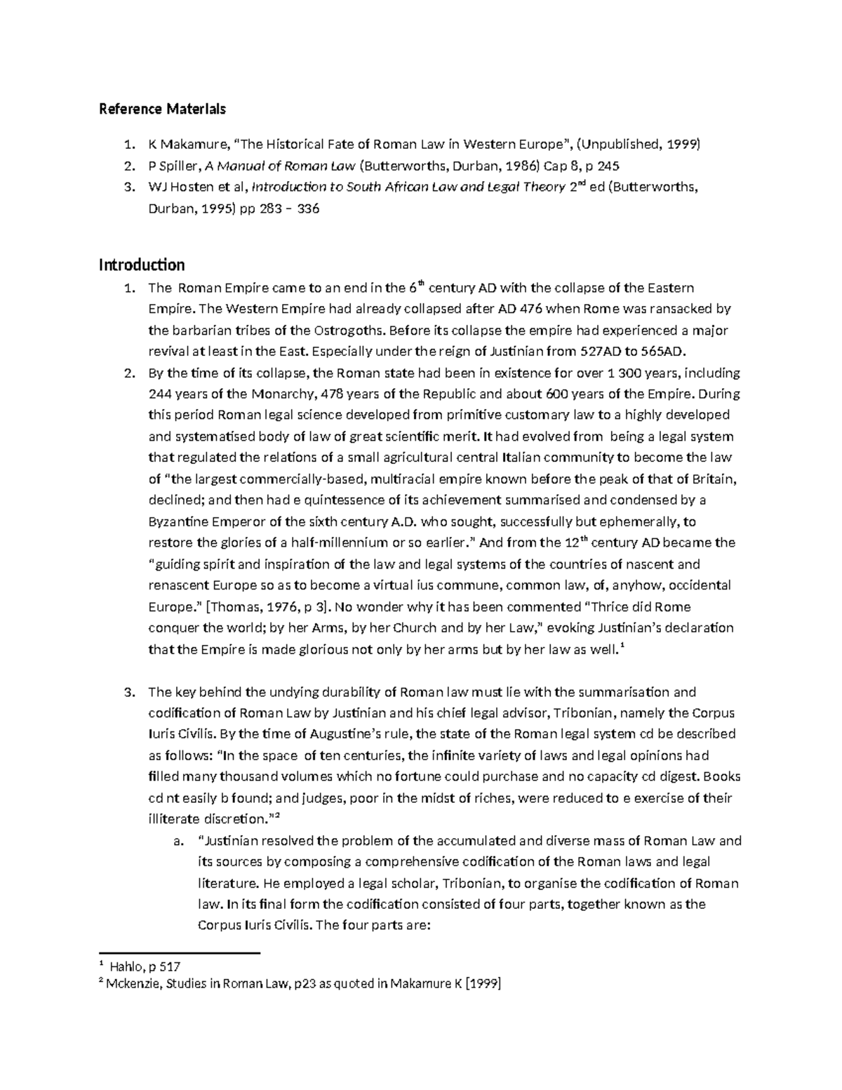 Fall of roman empire and roman dutch reception - Reference Materials 1 ...