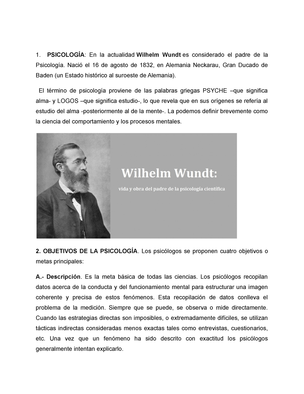 Psicologiaxonceptos basicos - PSICOLOGÍA : En la actualidad Wilhelm Wundt  es considerado el padre de - Studocu