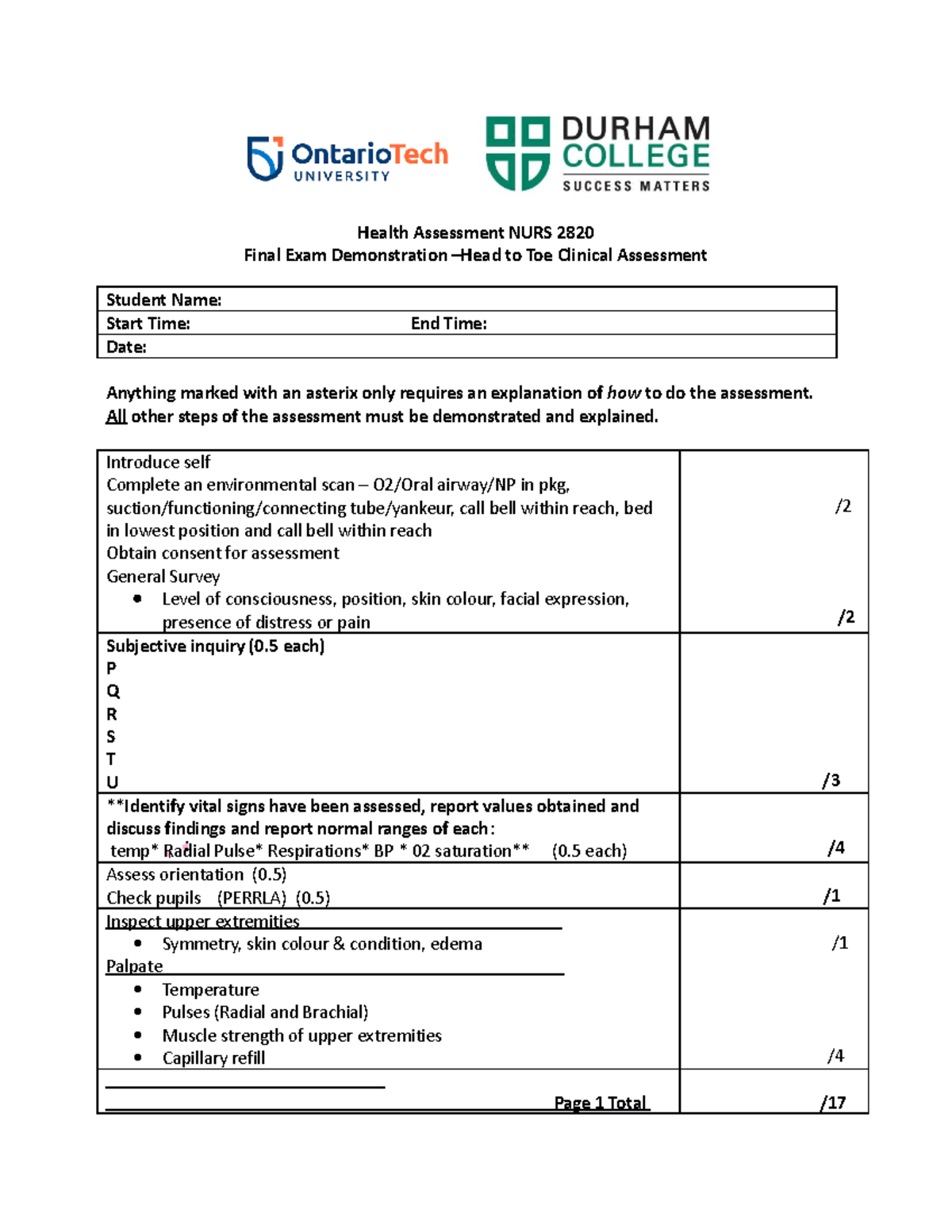 2023 Final Head to Toe Clinical Assessment Marking Rubric - Health ...