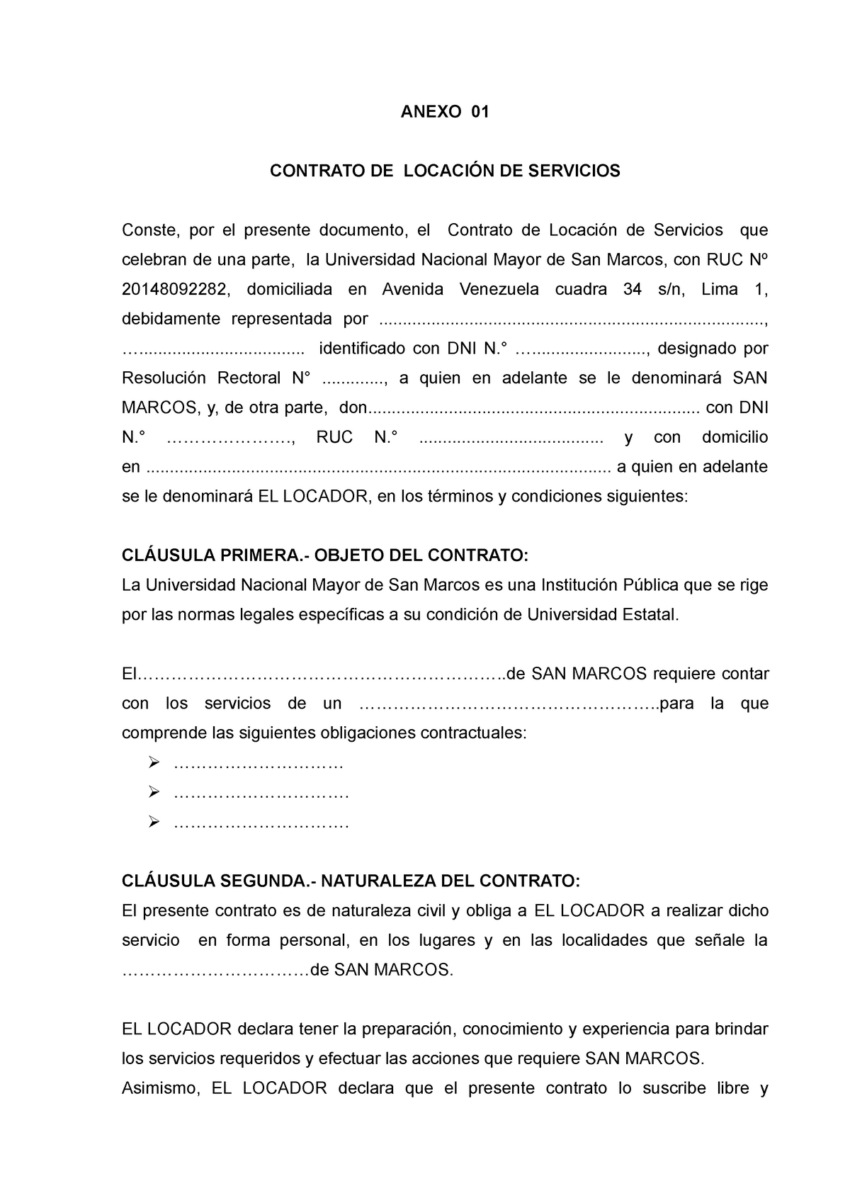 Modelo de contrato de locación 2 - ANEXO 01 CONTRATO DE LOCACIÓN DE ...