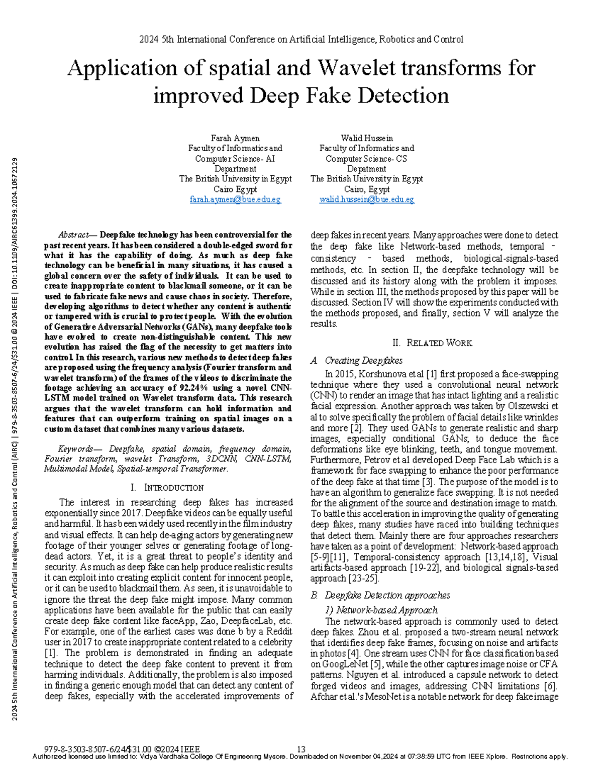 Application of spatial and Wavelet transforms for improved Deep Fake ...