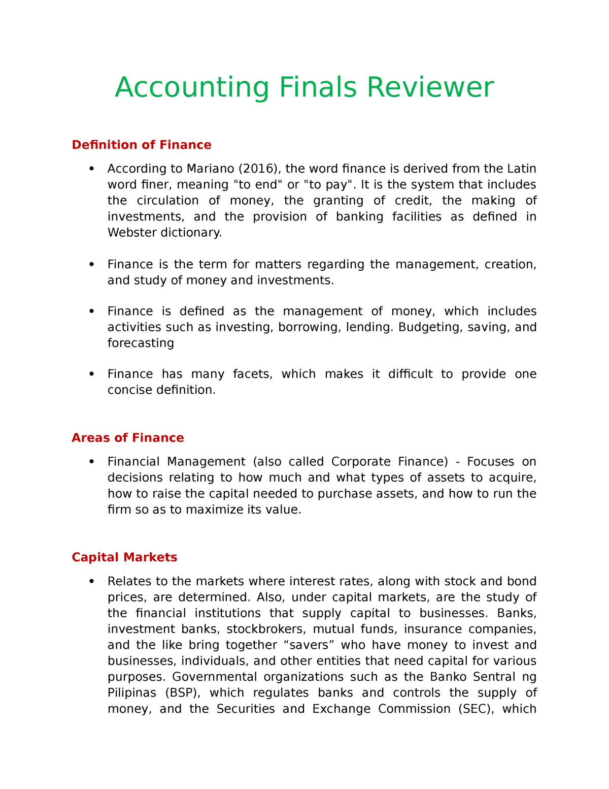 Accounting Finals Reviewer - Cost Accounting - Studocu