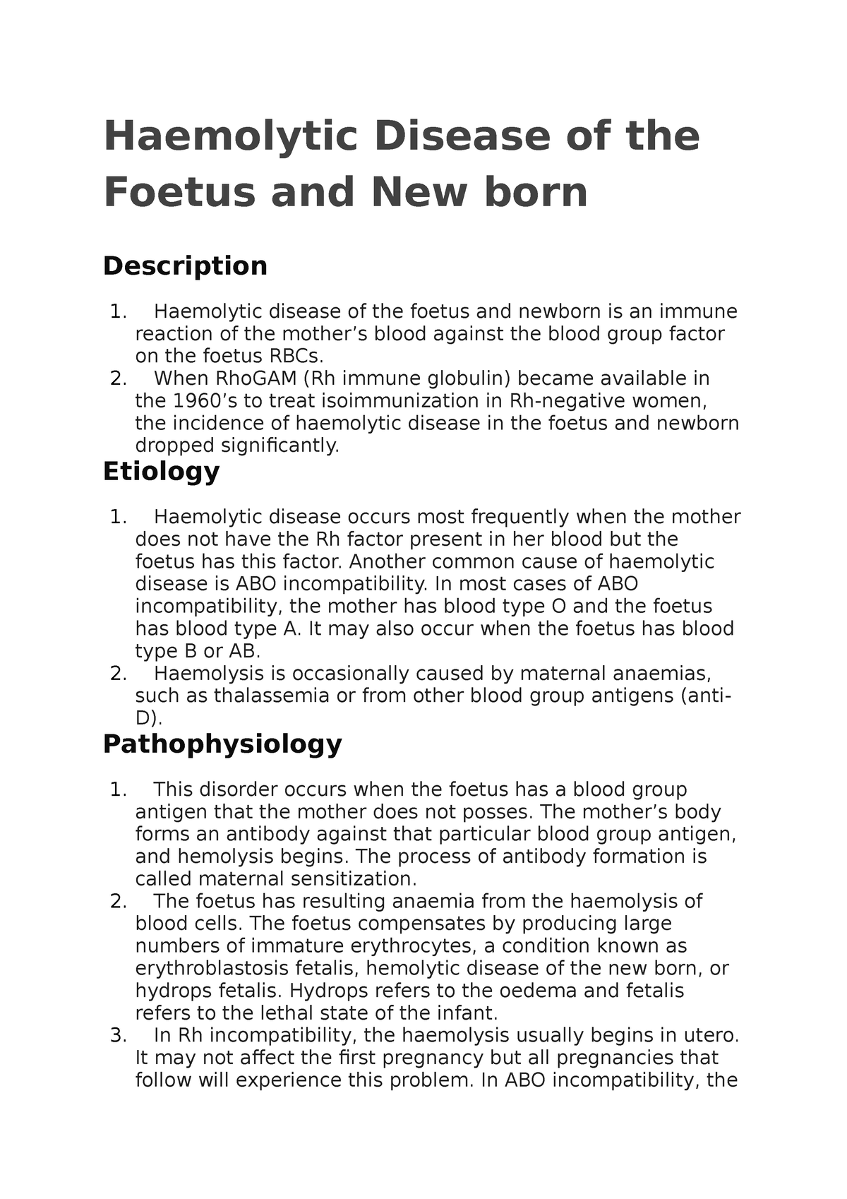 haemolytic disease of the foetus and newborn
