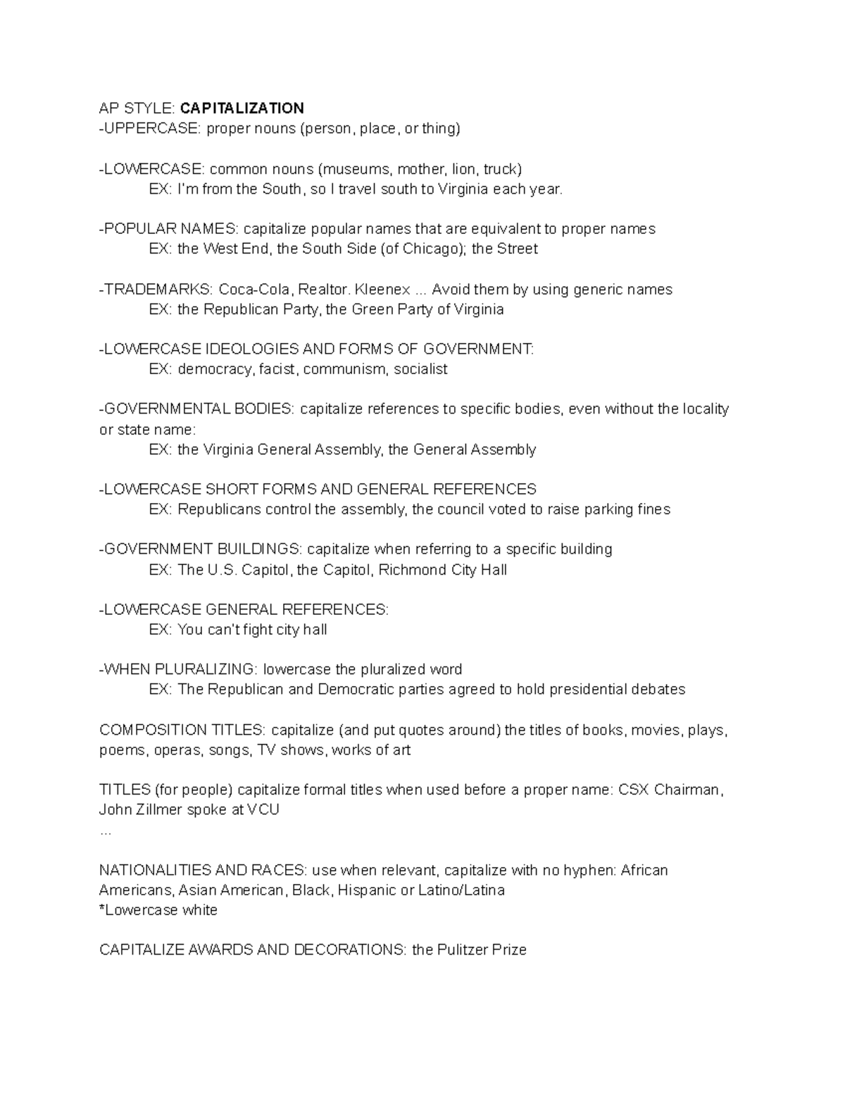 Capitalization Organizing Stories AP STYLE CAPITALIZATION UPPERCASE