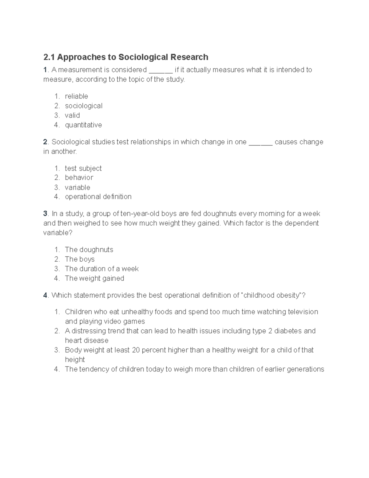 Chapter 2 Study Guide Quiz (Without Answers) - 2 Approaches To ...