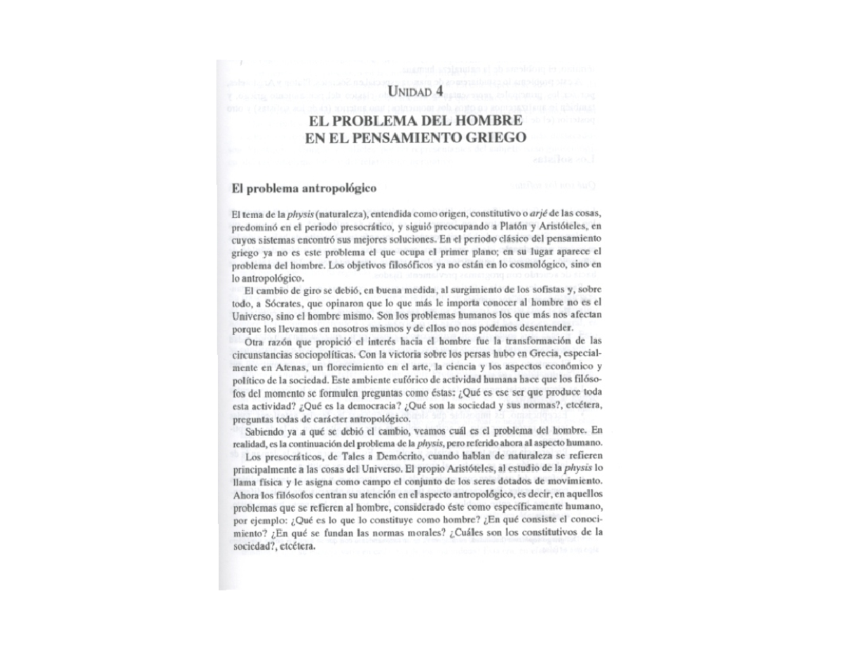 Lectura. El problema del hombre en el pensamiento griego - Antropología ...