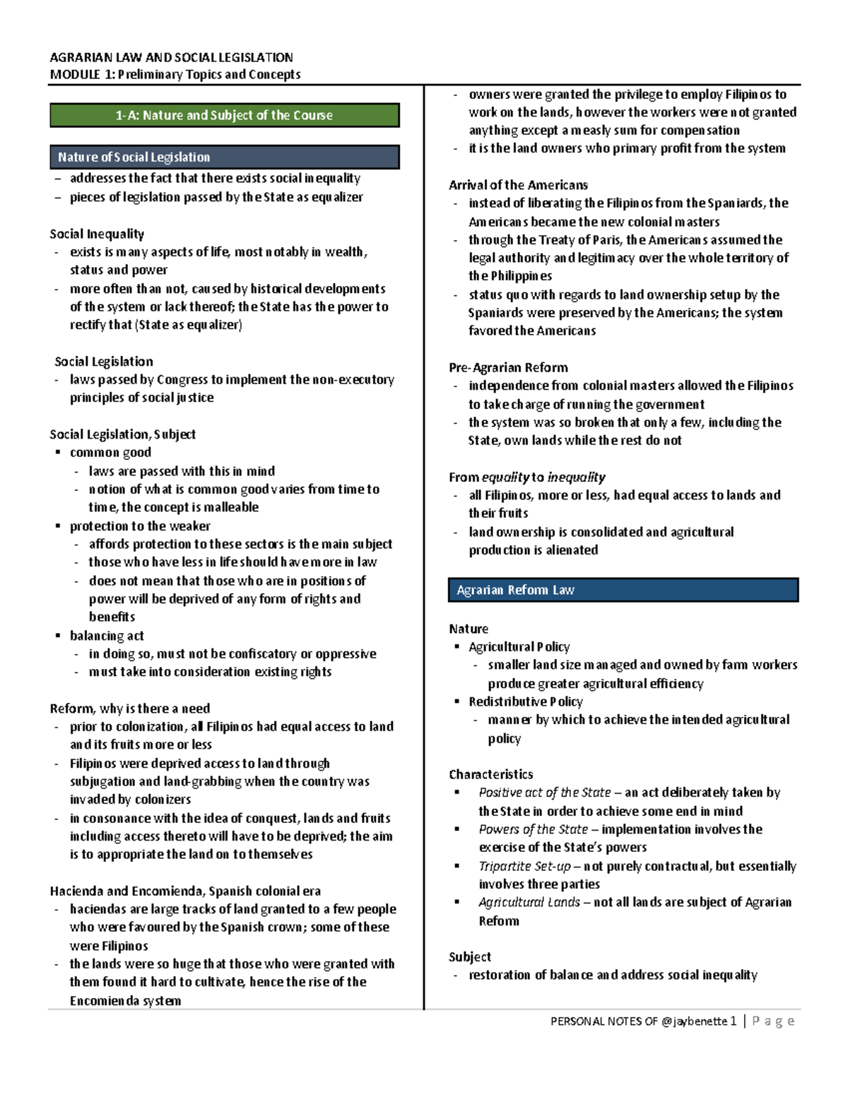 Agra Law-Module 1-Lectures - AGRARIAN LAW AND SOCIAL LEGISLATION MODULE ...