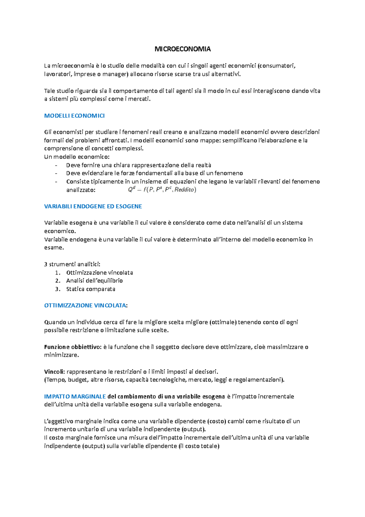 Microeconomia 1 - Riassunto microecnomia - MICROECONOMIA La ...