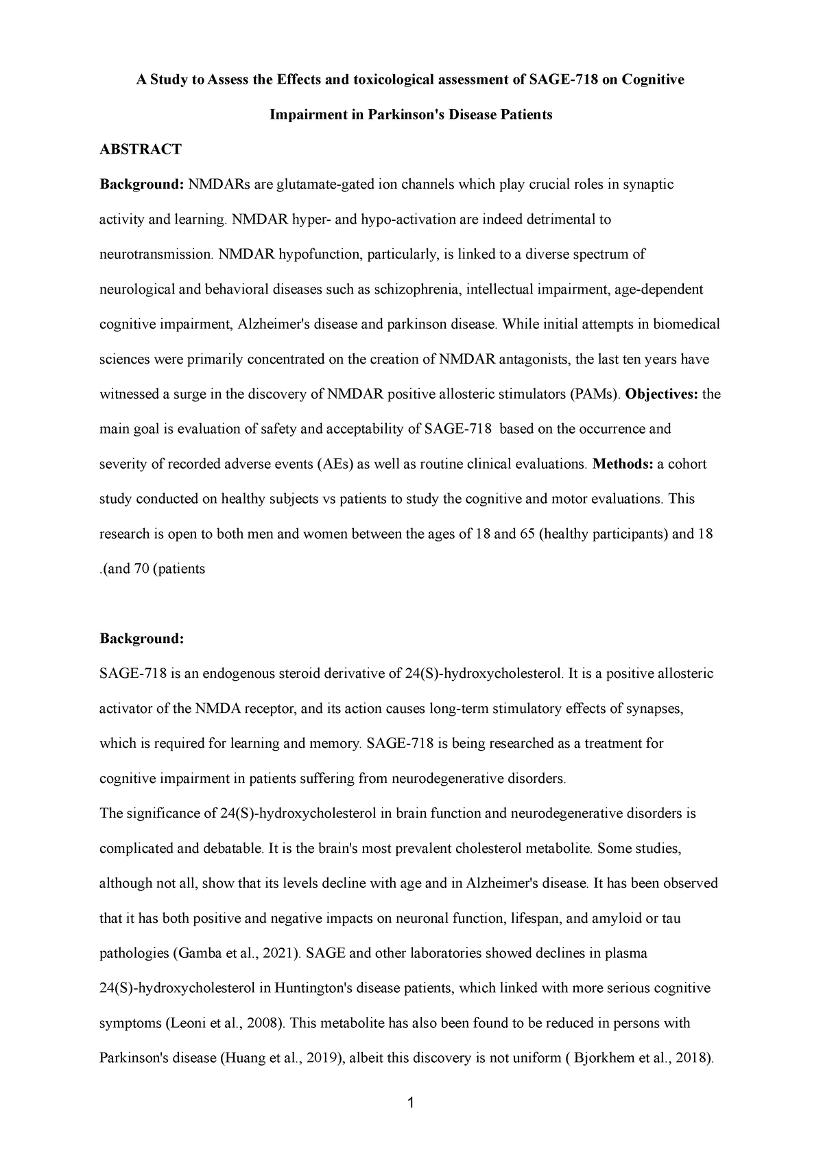 A Study to Assess the Effects and toxicological assessment of SAGE-718 ...