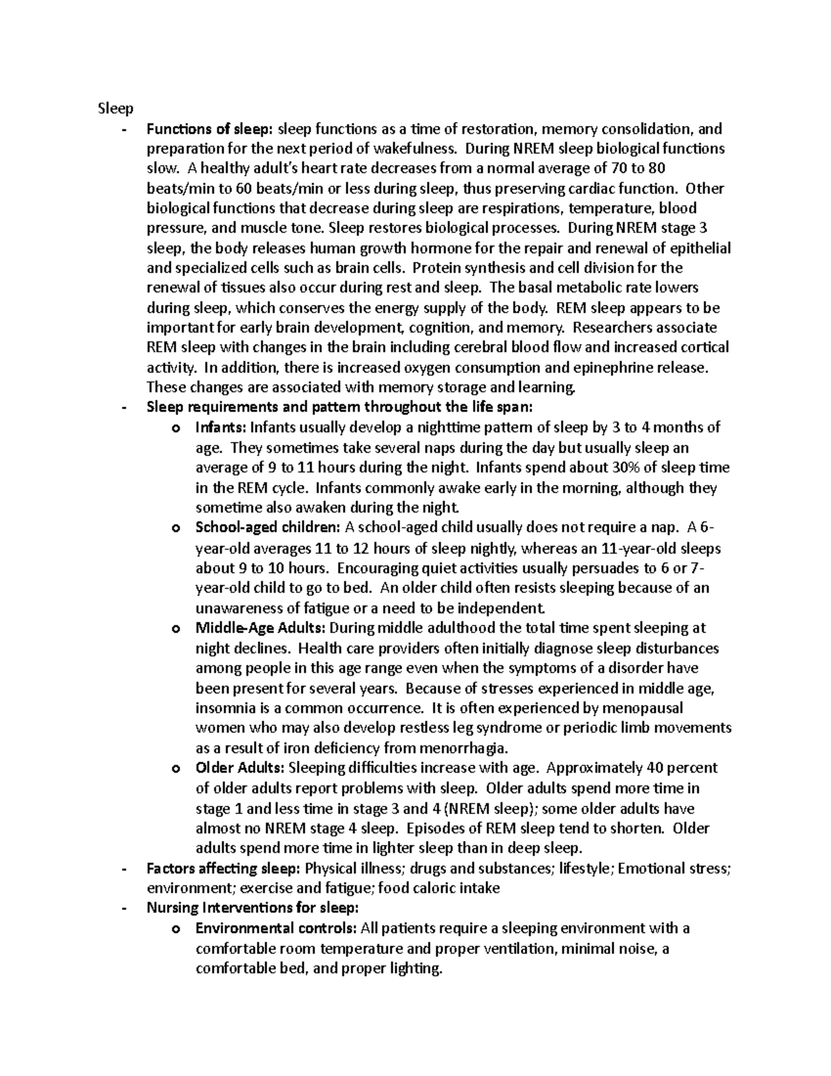 Final exam study guide - Sleep - Functions of sleep: sleep functions as ...