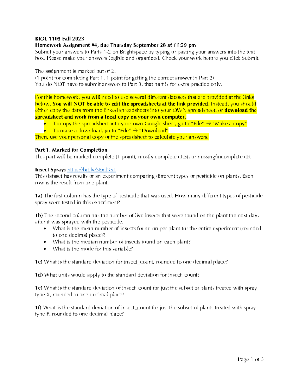 BIOL 1105 04 homework - question sheet - Page 1 of 3 BIOL 1105 Fall 202 ...