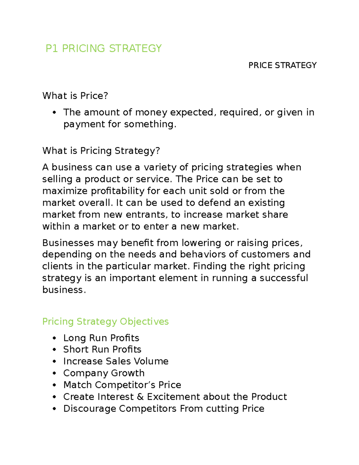 P1 Pricing Strategy - P1 Pricing Strategy Price Strategy What Is Price 