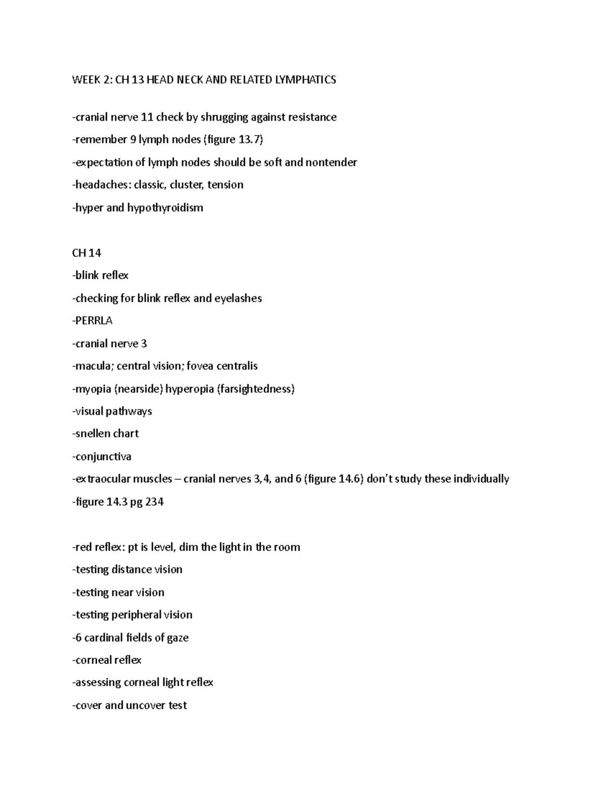 Week 2 PA notes for PA WEEK 2 CH 13 HEAD NECK AND RELATED