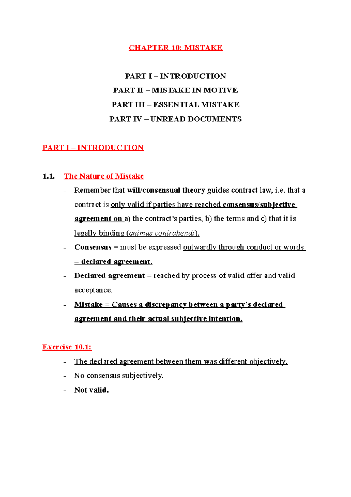 Chapter 10 Mistake in the law of contract - CHAPTER 10: MISTAKE PART I ...